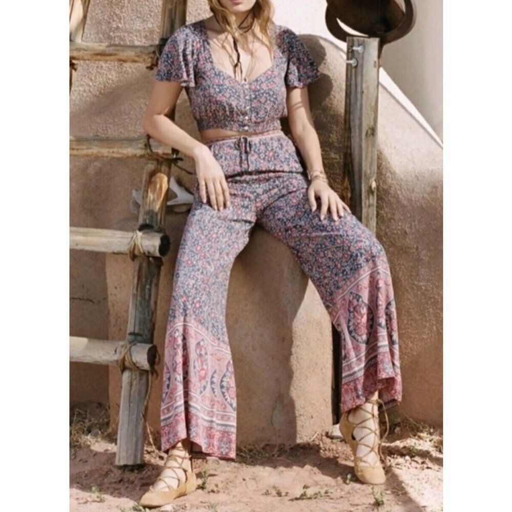 Spell The Gypsy Jasmine Palazzo Pants & Crop Top Set L